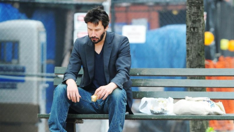 Create meme: sad Keanu Reeves meme, Keanu Reeves meme, Keanu Reeves on the bench