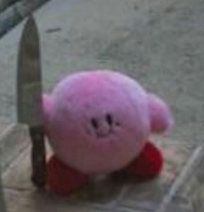 Create meme: kirby, kirby with knife, plush toy with a knife