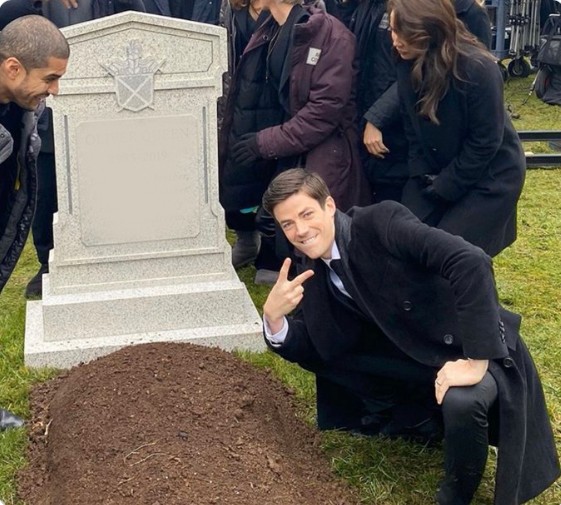 Create meme: grave , Grant Gustin at Oliver Queen's grave, telegram channel