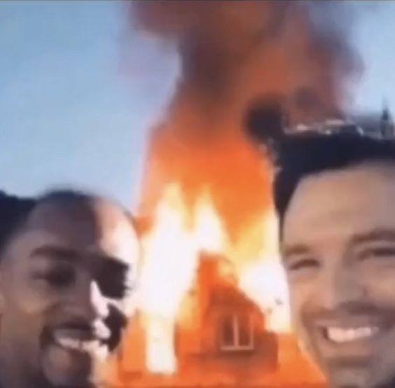 Create meme: The avengers meme, fire background, burnt house 