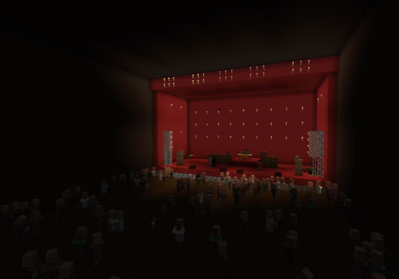 Create meme: minecraft theater, theater in minecraft stage, cinema in minecraft