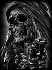 Create meme: skeleton with a gun, Chicano