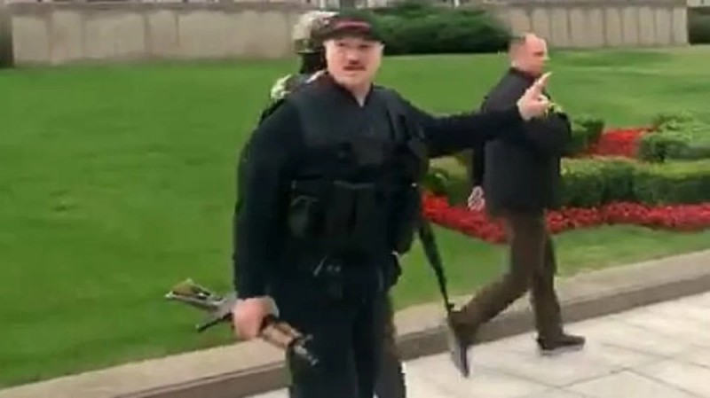 Create meme: Lukashenka with a machine gun and in a bulletproof vest, Alexander Lukashenko , Lukashenko with a machine gun