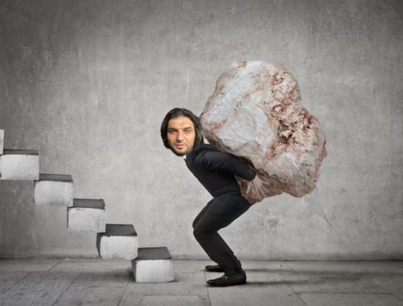 Create meme: huge stones, the man pushes the stone, pushing a rock uphill