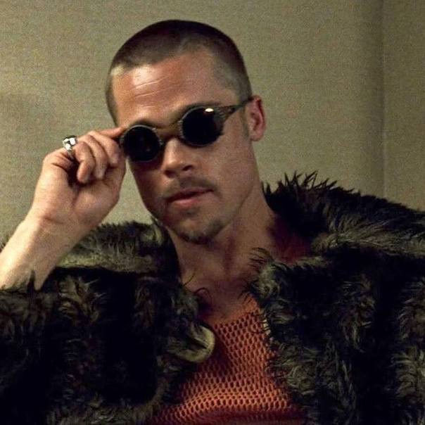 Create meme: Tyler durden, Brad Pitt Tyler Durden glasses, Brad Pitt Tyler Durden is bald