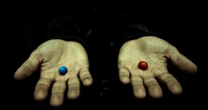 Create meme: Morpheus two pills, Morpheus 2 tablets, red and blue pill
