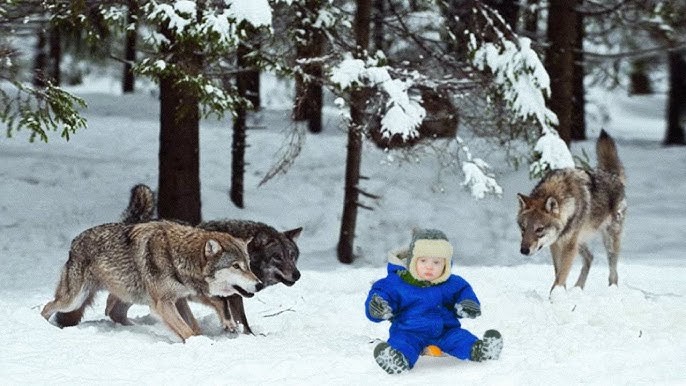 Create meme: wolves surrounded, wolf in winter forest, a pack of wolves 