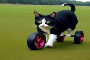 Create meme: a cat on wheels, cat cat, cat 