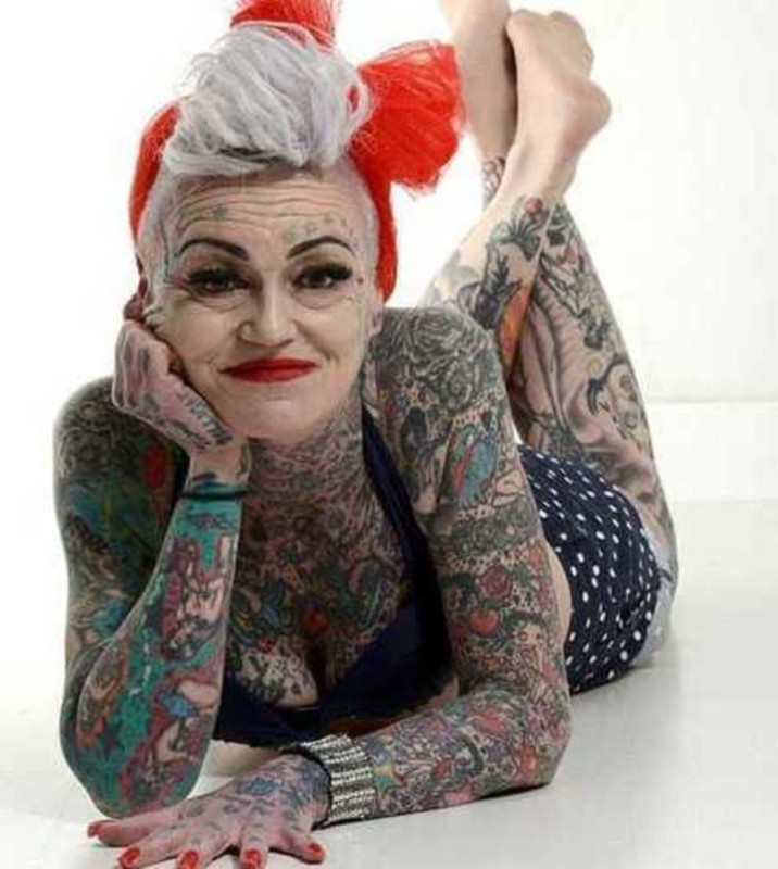 Create meme: tattoos in old age for women, granny with a tattoo, tattoos in old age