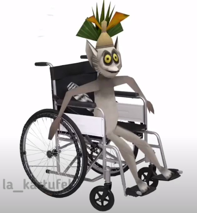 Create meme: King Julian in a wheelchair, King Julian in a wheelchair, i cant move it move it