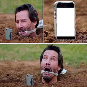 Create meme: the picture with the text, Keanu, meme with Keanu Reeves in the ground