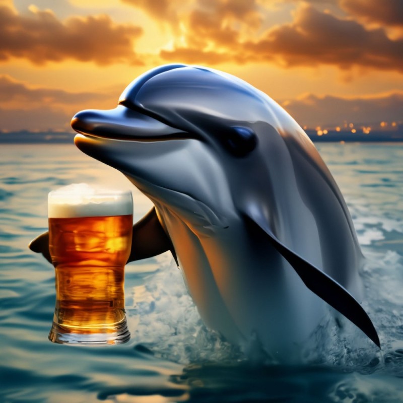 Create meme: dolphin and, And dolphins, dolphin with beer