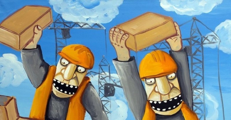 Create meme: Vasya Lozhkin builders, Vasya Lozhkin construction site, Lozhkin Vasya paintings