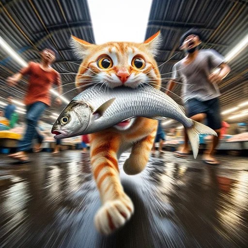 Create meme: the cat who , Everything is a game, cat with fish