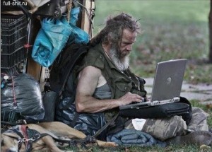 Create meme: homeless with laptop, homeless, smelly bum