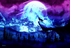 Create meme: wolf moon, wolf space, night mountains