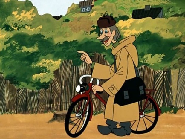 Create meme: pechkin with a bicycle, pechkin prostokvashino, prostokvashino postman