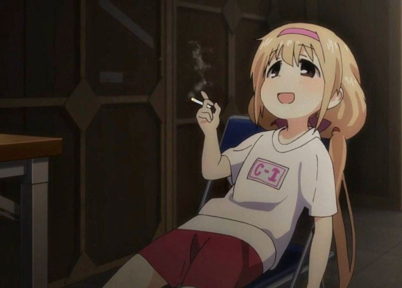 Create meme: anime tyanka smokes, Smoking anime Chan, smoking 2d chan