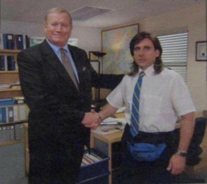 Create meme: dunder mifflin, young michael scott, michael scott with long hair the office