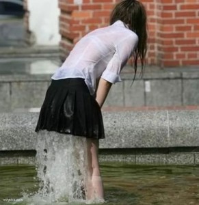 Create meme: girls in the fountain, the girl flows meme, flowed photo