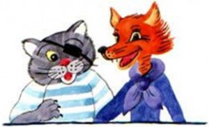 Создать мем: лисичка со скалочкой, лиса алиса и кот, кот базилио