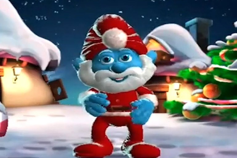 Create meme: smurf Santa Claus, There will be no Smurfs of the new year, smurfs new year