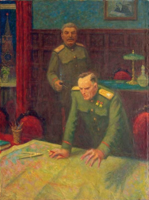 Create meme: F. Reshetnikova "Generalissimo I.V. Stalin" (1948), Marshal Zhukov and Stalin in painting, Georgy Zhukov 