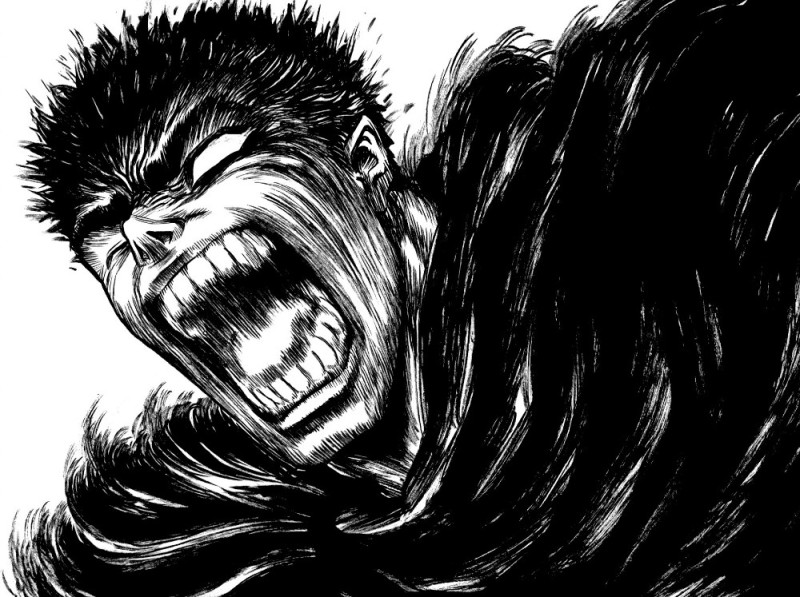 Create meme: berserk gats evil, Berserk Gats is furious, berserker black and white