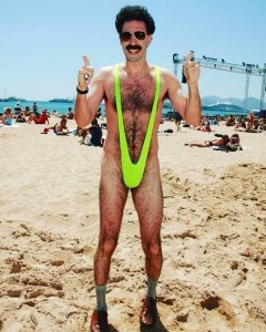 Create meme: Borat Sagdiyev on the beach, Sacha Baron Cohen swimsuit, Borate