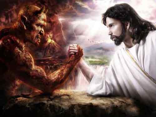 Create meme: God versus Satan, Jesus versus the devil, the struggle of good and evil