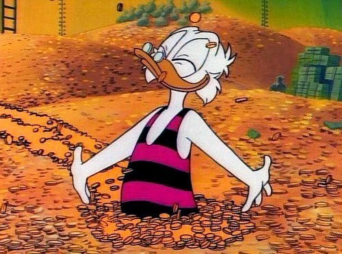 Create meme: Scrooge McDuck dollars, Scrooge McDuck swims in gold, Money Scrooge McDuck