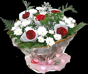Create meme: flowers, a bouquet of three roses and chrysanthemums, GIF bouquets on a transparent background