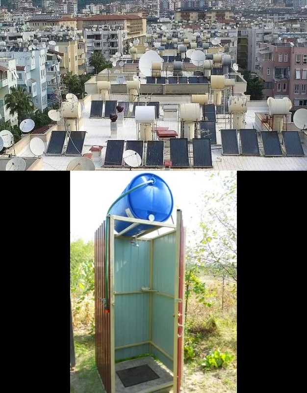 Create meme: barrels on roofs in Turkey, a barrel for a summer shower, summer showers for summer cottages