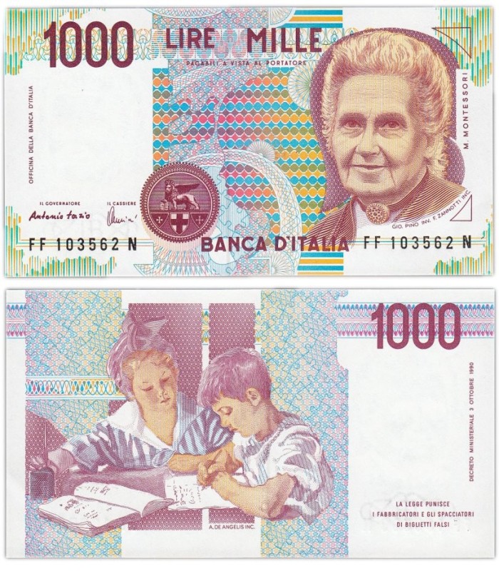 Create meme: 1000 lire, 1000 lire maria Montessori, 1000 lire mille italy