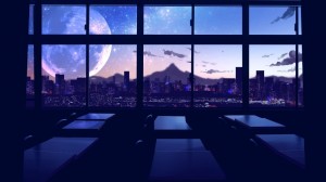 Создать мем: сиэтл панорамное окно, киберпанк окно на город, вид из окна вечером закат