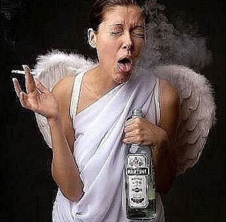 Create meme: the drinking angel, The angel is funny, drunken angel