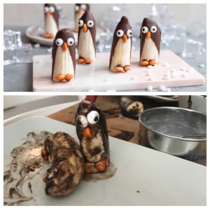 Create meme: Toy, penguins of banana and chocolate joke