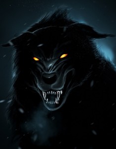 Create meme: the grin of a wolf on a black background, wolfish grin in the dark, black wolf grin