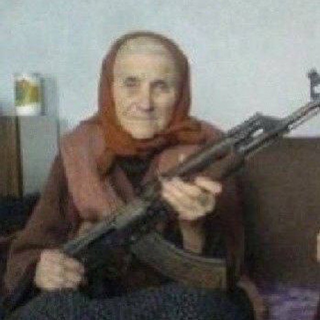 Create meme: grandma with a gun, grandma with a gun, granny with a kalash