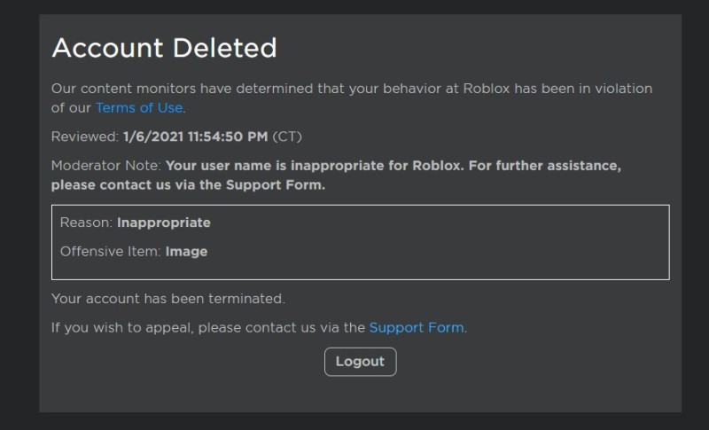 Создать мем: бан в роблокс, бан на 1 день роблокс, roblox your account has been restricted