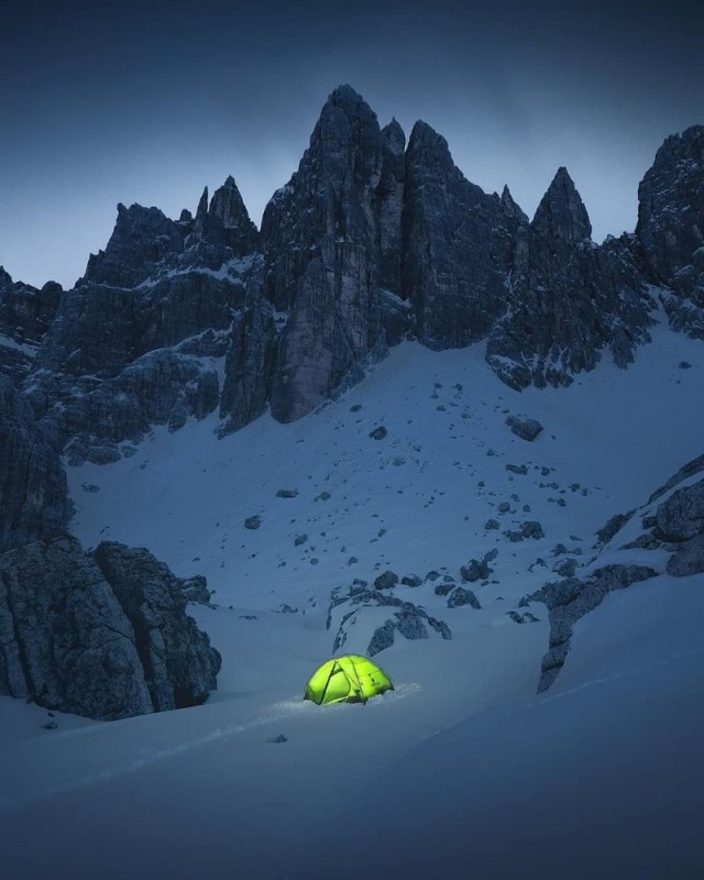 Create meme: winter night in the mountains, tent in the mountains, mountains 