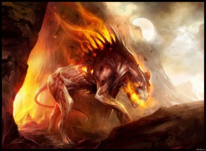 Create meme: creature, fire dragon, fantasy