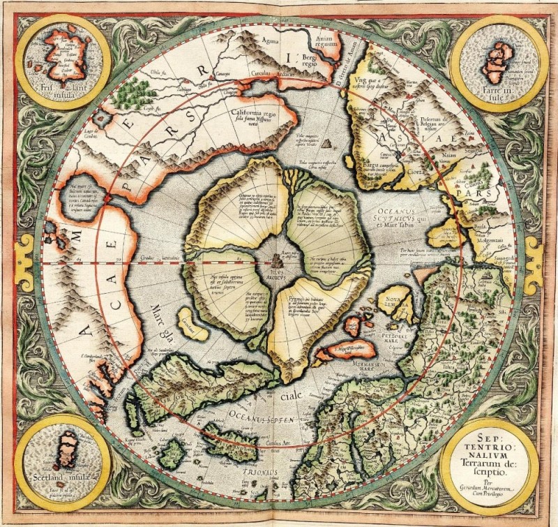 Create meme: the map is ancient, hyperborea map, Mercator, Gerard – the first map of the North Pole, 1569