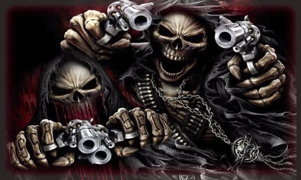 Create meme: skull with revolvers, skeleton with a gun, The skull is evil