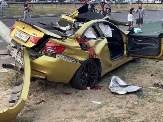 Create meme: golden BMW Krasnodar accident, crash, bmw m4 accident Krasnodar