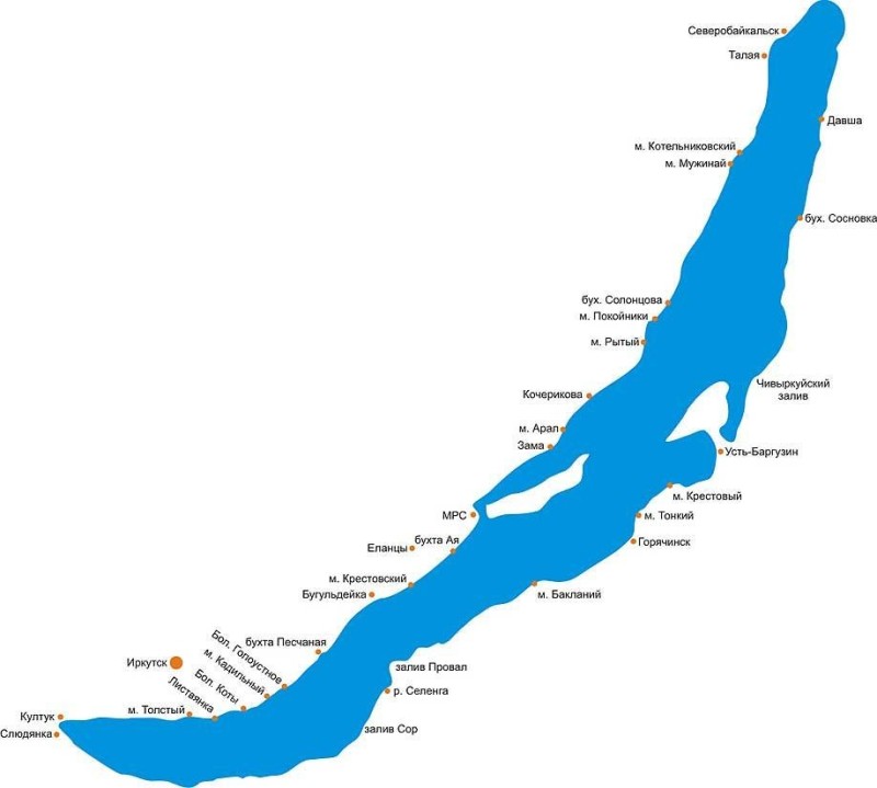 Create meme: Lake Baikal map, Baikal map, Olkhon on the map of Lake Baikal