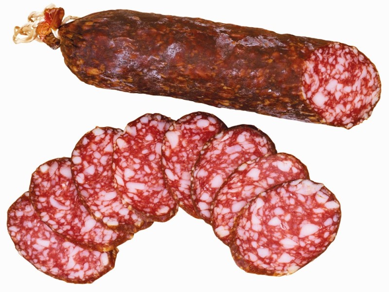 Create meme: sausage servelat, smoked festive sausage siberian standard, Moscow smoked sausage of the highest grade