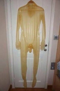 Создать мем: человек в костюме презерватива, прозрачный резиновый костюм, костюм из презика