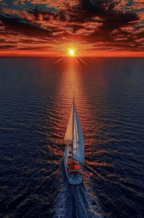 Create meme: sailboat at sunset, sailing yacht, yacht at sunset