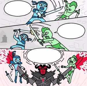 Create meme: piç, create a comic, battle the ninja with the green men